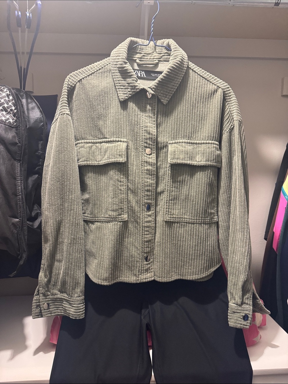 Zara Olive Green Corduroy Utility Jacket